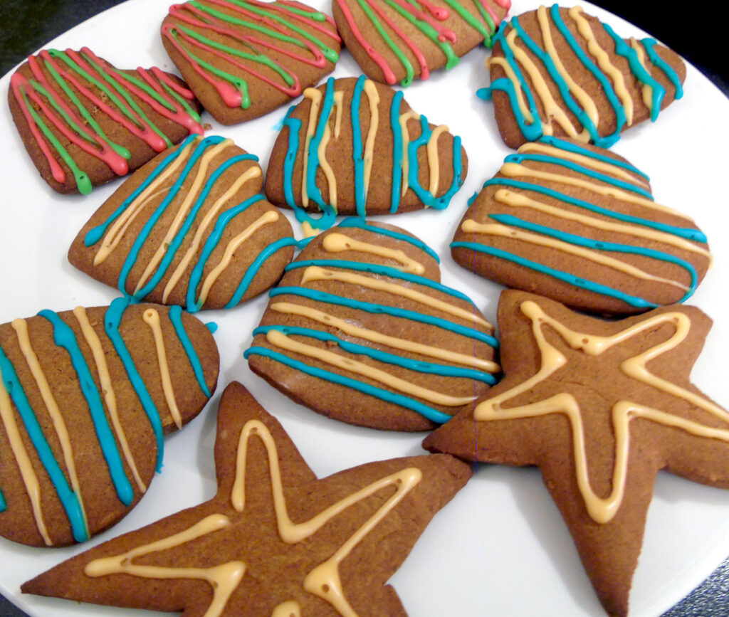Colourfully decorated gingerbread cookies