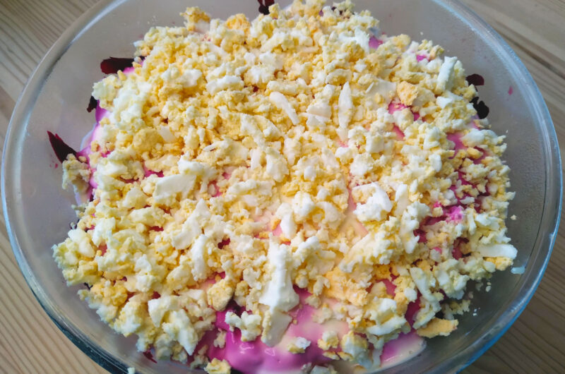 Layered beetroot and herring salad