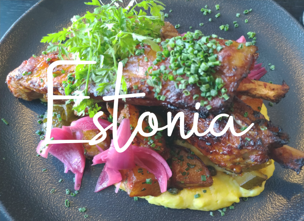 Dinner plate with Estonia overlay text