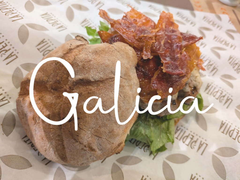 Burger with Galicia overlay text