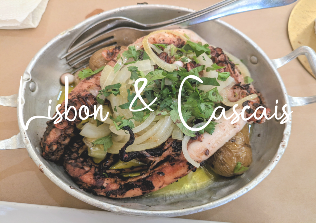 Dinner plate with a Lisbon & Cascais overlay text